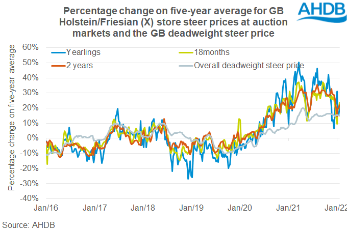 Chart shoiwng how dairy type store cattle prices have grown more than finished prices